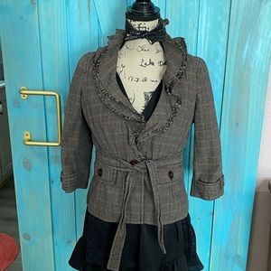 Ann Taylor Loft Brown Plaid Belted Blazer - 6P